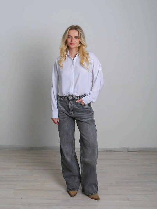 Suniy ipakdan oversize bluzka, yelkasi tushirilgan, S-L