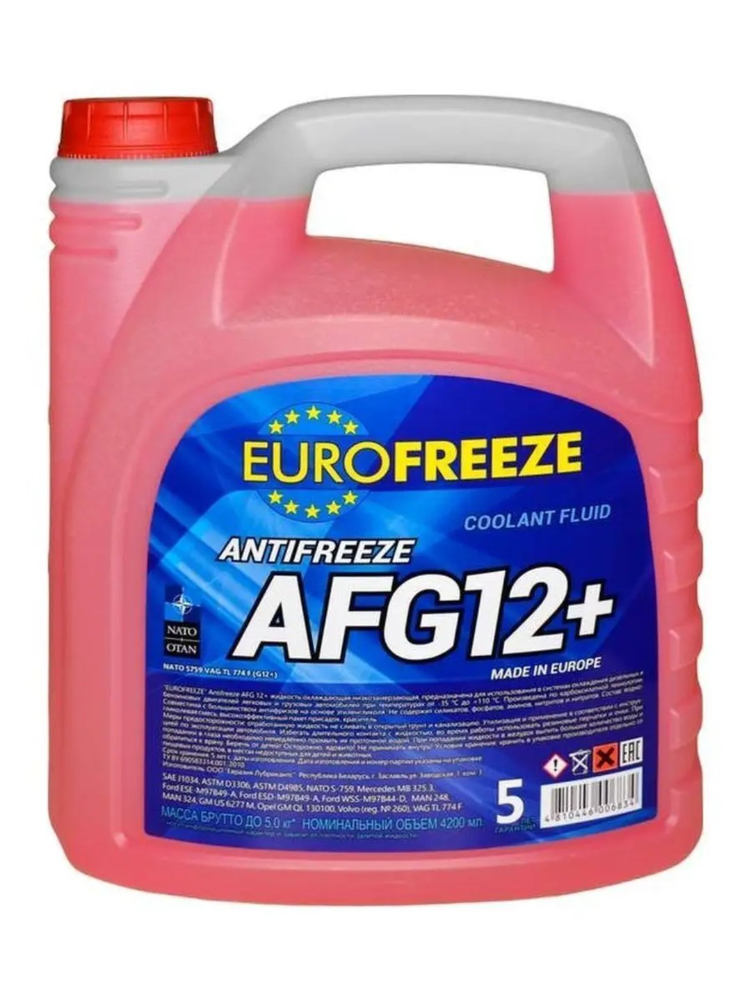 Антифриз красный, охлаждающая жидкость, EUROFREEZE, 4.8 кг, 5 литров ...