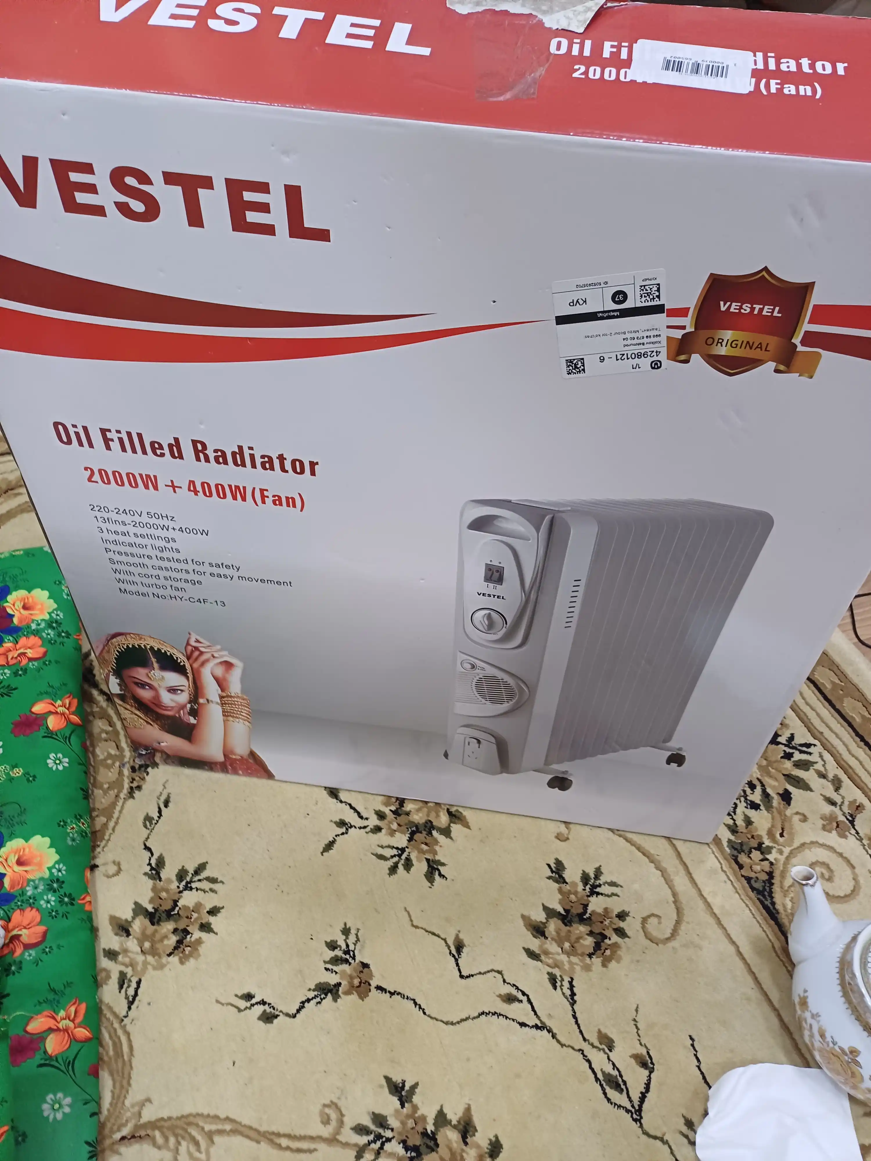 Elektr isitgich Vestel, moyli radiator, qovurg‘ali elektr isitkich, 7/9/11/13/15 qovurg‘a