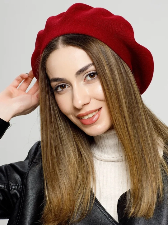 Ayollar va qizlar uchun beret, klassik toʻqilgan shapka, kuz qish mavsum bosh kiyimi