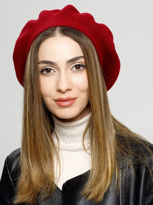 Ayollar va qizlar uchun beret, klassik toʻqilgan shapka, kuz qish mavsum bosh kiyimi