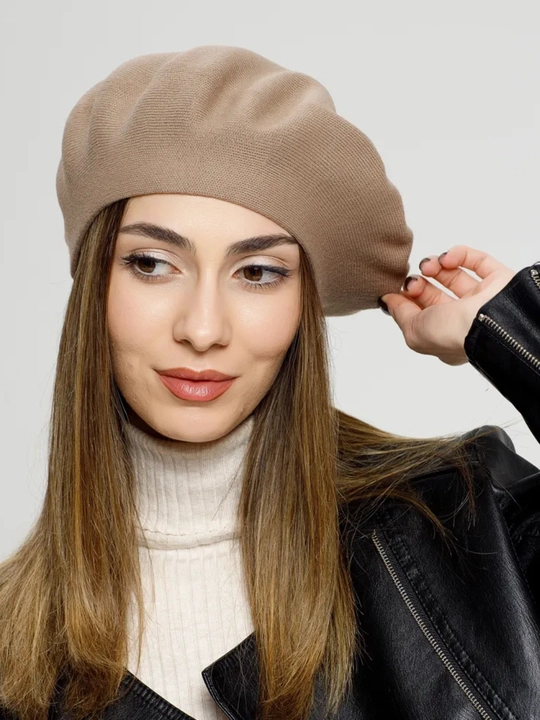 Ayollar va qizlar uchun beret, klassik toʻqilgan shapka, kuz qish mavsum bosh kiyimi