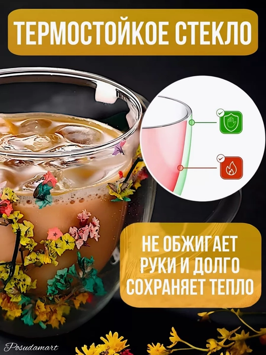 Shisha krujka, ikki devorli va gulli