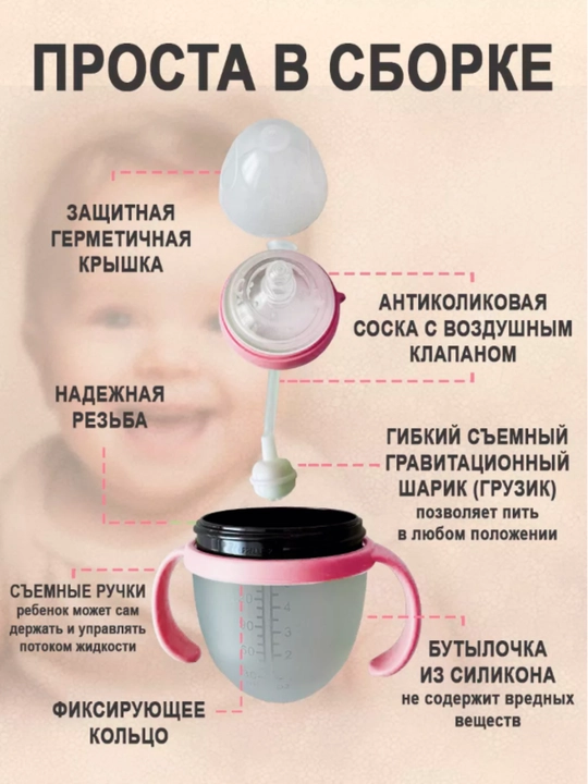 Детская бутылочка для кормления, с ручкой, силиконовая соска