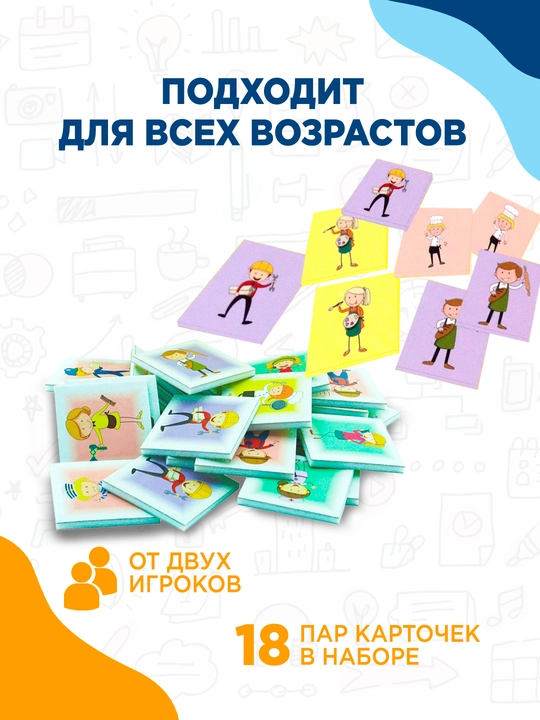 Детская, настольная игра MEMORY Найди пару, профессии