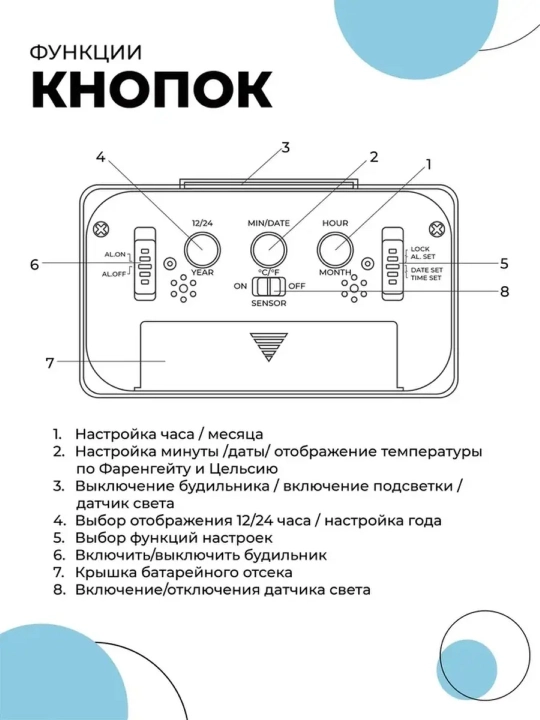 Электронные настольные часы, с подсветкой, термометр, будильник, метеостанция
