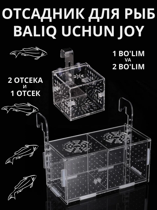 Akril akvariuv-otsadnik bitta va ikkita bo'lim baliq uchun - 