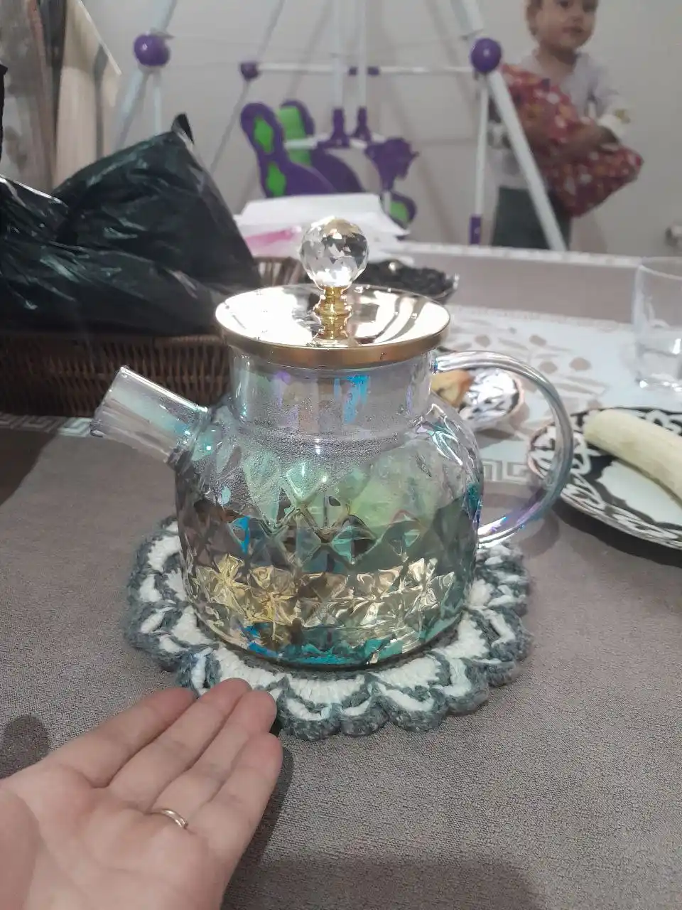 Чайник из термостойкого стекла, жаропрочный с бамбуковой крышкой, 1, 1.5, 1.8, л