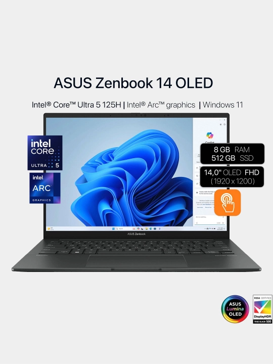 Ноутбук ASUS Zenbook Q415MA /14" WUXGA OLED Touch/Intel Core Ultra 5-125H/DDR5 8 ГБ/SSD512 - 