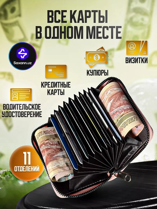Fermuarli kartxolder va vizitka hamyoni, bank kartalari uchun zamonaviy mini hamyon