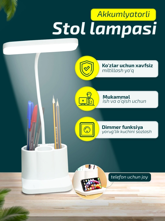 Аkkumlyatorli aqlli stol lampasi