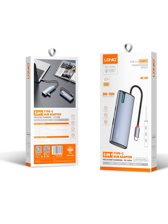 Многофункциональная док-станция DS-56H LDNIO PD3.0 HDMI USB2.0 USB-C PD100W Type-C SD TF - 