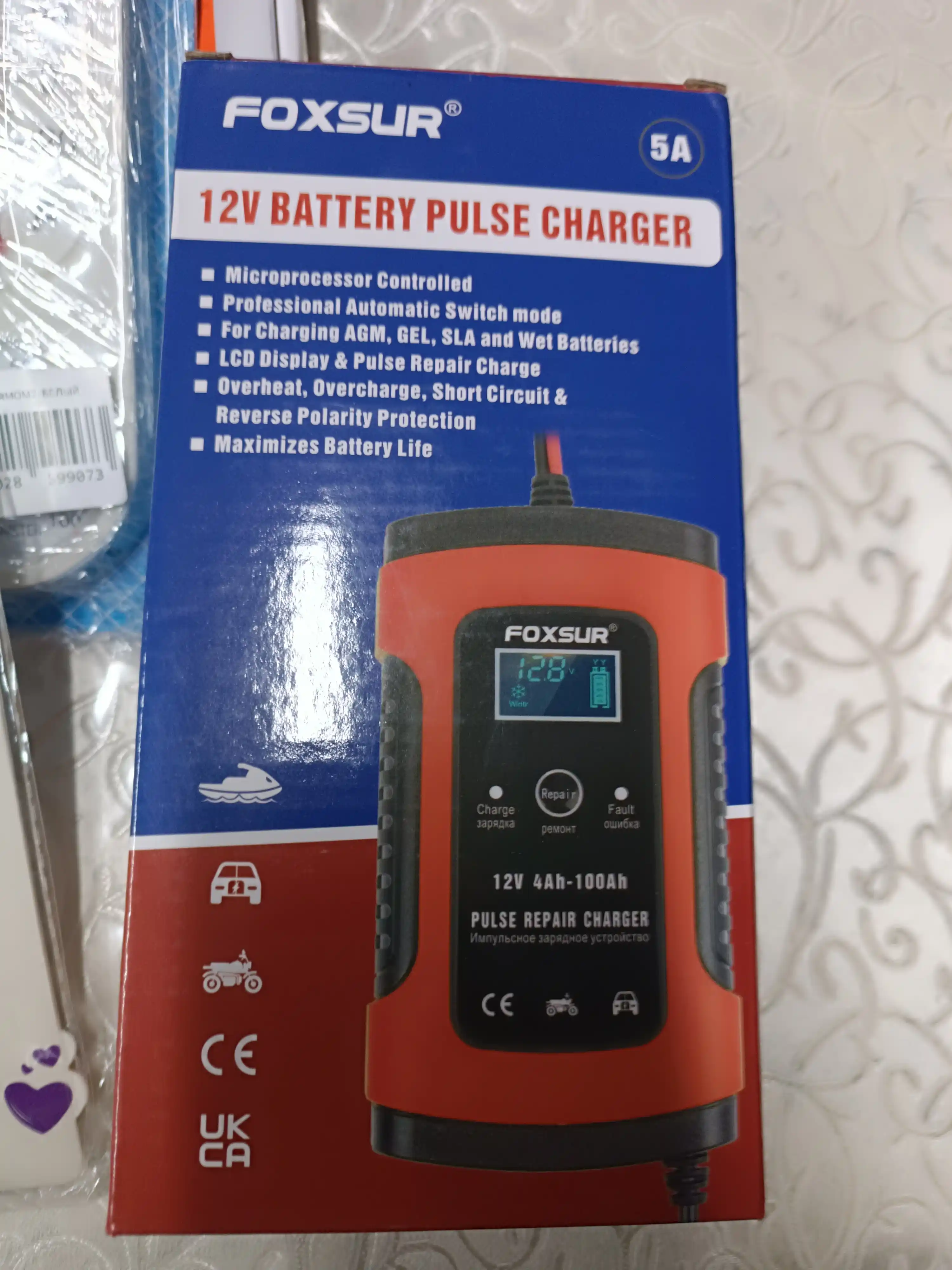 Зарядное устройство для аккумуляторов FOXSUR 12V- 5A,  для всех типов аккумуляторов