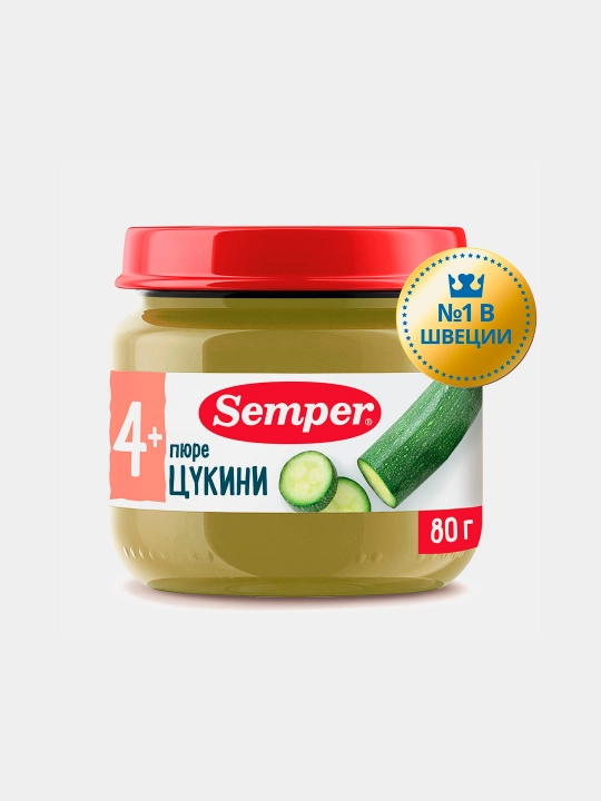 Пюре детское, овощное, цукини, без соли, для первого прикорма, Semper, 4 м+, 80 г
