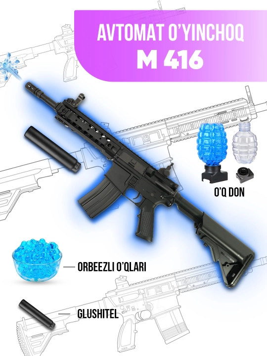 Avtomatik gidrogel blaster, orbiz bilan otadi, bolalar uchun + 2000 orbiz 