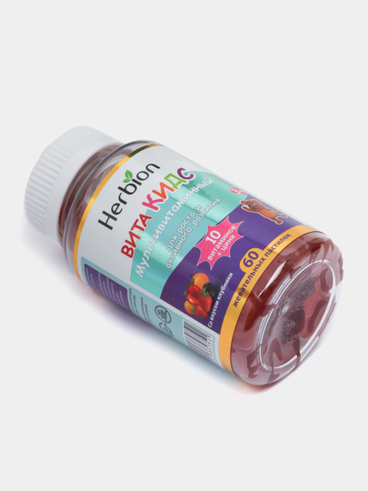 Farzandlar uchun Herbion VitaKids Multivitamin kompleks — qulupnay ta’mi bilan, 60 dona