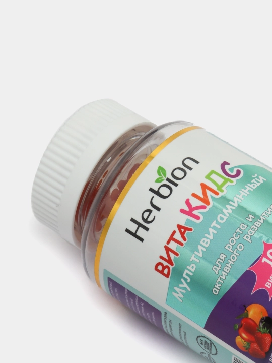 Farzandlar uchun Herbion VitaKids Multivitamin kompleks — qulupnay ta’mi bilan, 60 dona