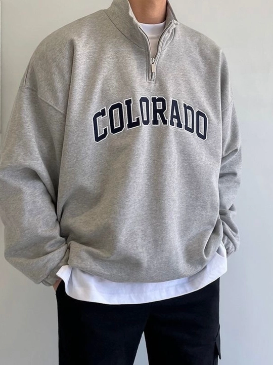 Свитшот худи полузамок мужской, оверсайз, с надписью "COLORADO"