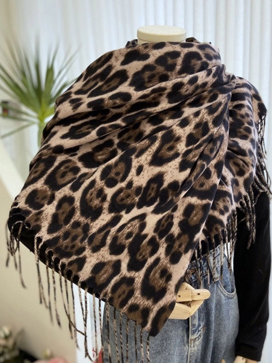 Ayollar uchun issiq kashmir leopard sharf, qalinlashgan, kuz-qish, 3 rang, 70*180 sm - 