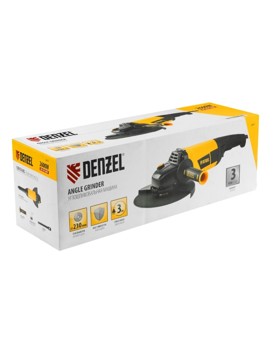 Болгарка DENZEL AG230-2600, 2600 Вт, 230 мм, 6000 об/мин, 26917