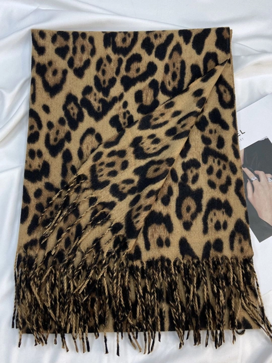Ayollar uchun issiq kashmir leopard sharf, qalinlashgan, kuz-qish, 3 rang, 70*180 sm