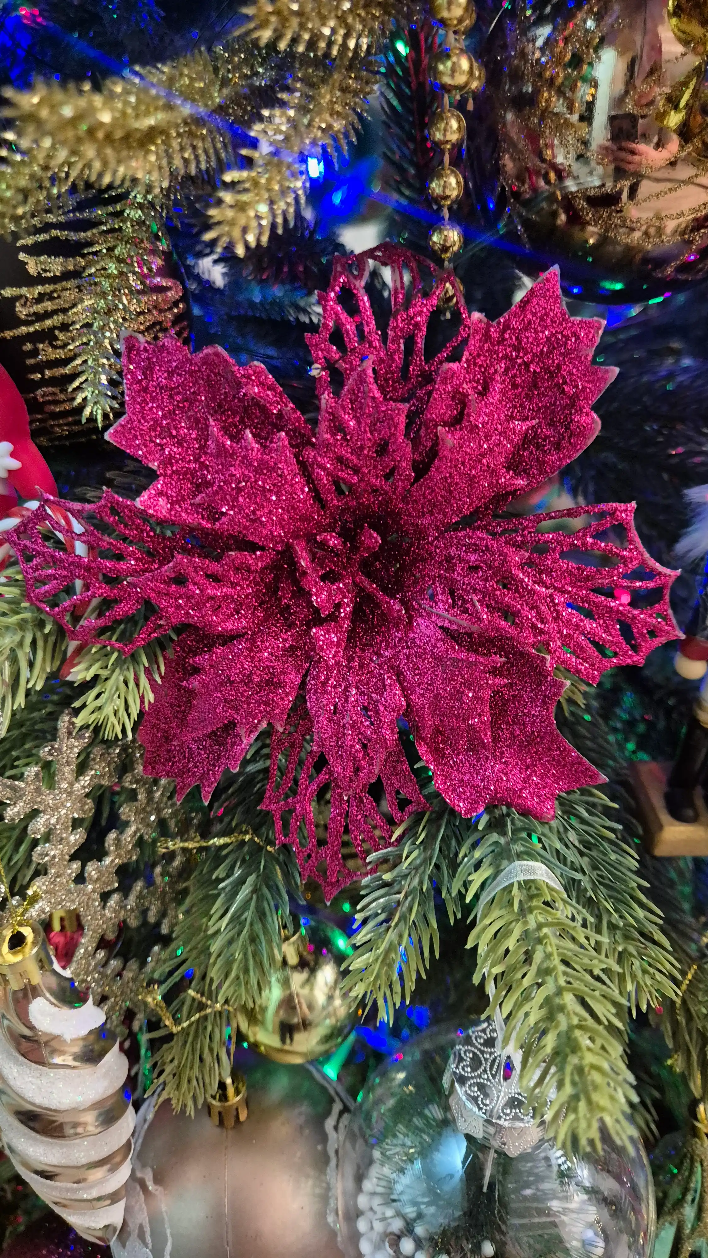 Archa daraxti bezaklari, Poinsettia ochiq ish, 15 sm