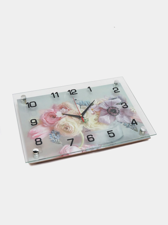Shovqinsiz Rubin devor soati, shisha, sovg‘a uchun batareya