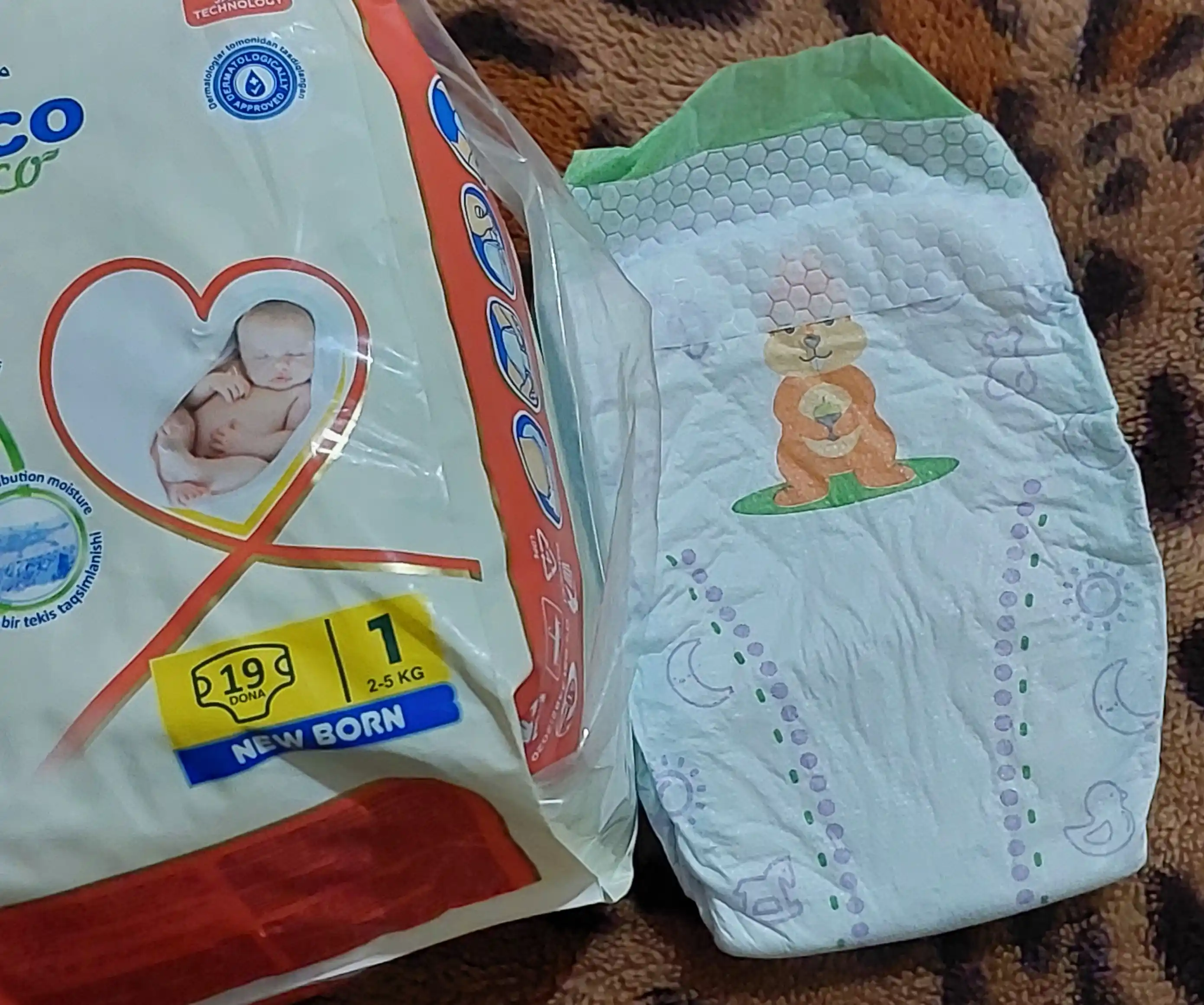 Tagliklar Monchico Eco+, o'lchami 1, 2-5 kg, 19 dona