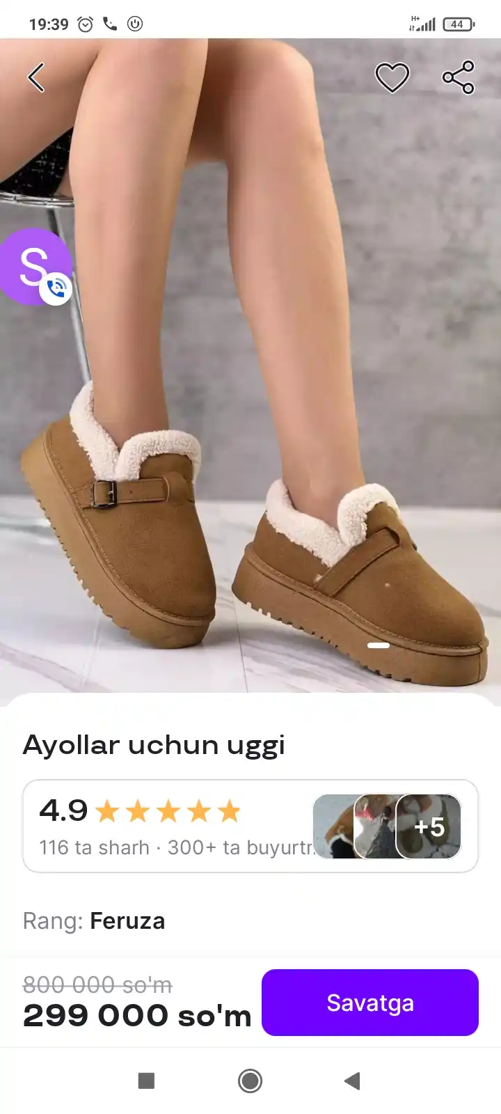 Ayol va qizlar uchun issiq, uggi poyabzal bir o‘lcham kichik keladi