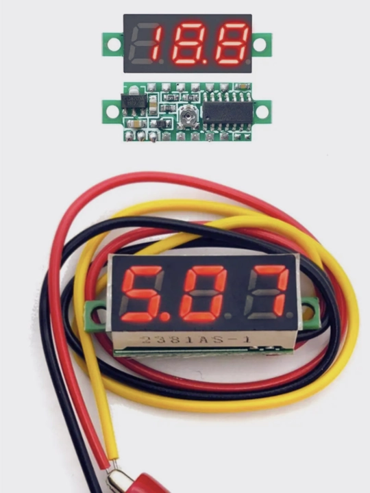 Raqamli voltmetr DC 0-100V, qizil displey 0.28", aniqlik 3%, quvvatlanish 4-40V