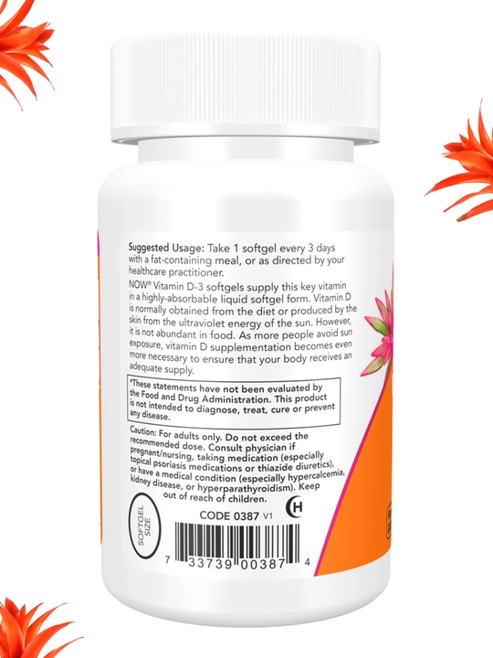 NOW Foods, Витамин D3 5000 ME, 10000 ME, мягкие капсулы, Халяль