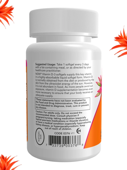NOW Foods, Витамин D3 5000 ME, 10000 ME, мягкие капсулы, Халяль
