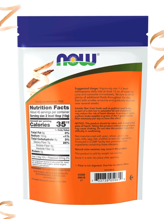 Psyllium urug'ining qobig'i Now Foods Psyllium Husk