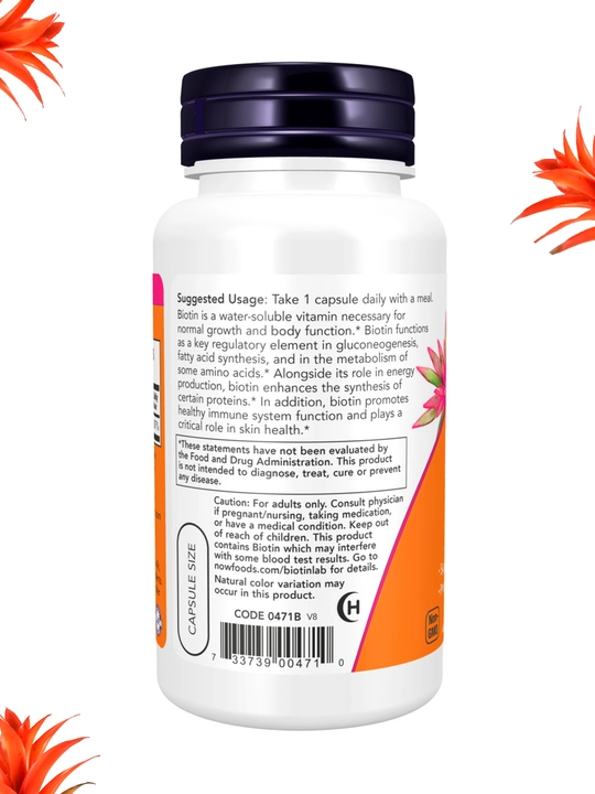 Капсулы NOW Supplements, Биотин 5000 мкг, метаболизм аминокислот, Халяль