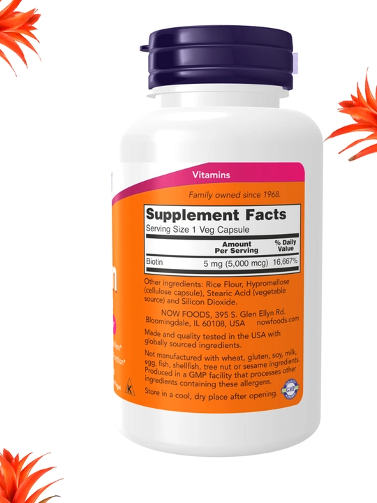 Капсулы NOW Supplements, Биотин 5000 мкг, метаболизм аминокислот, Халяль