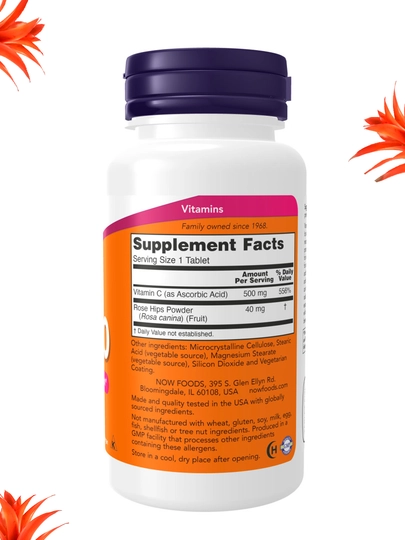 NOW Supplements, Витамин C 500 мг и 1000 мг с шиповником, Халяль