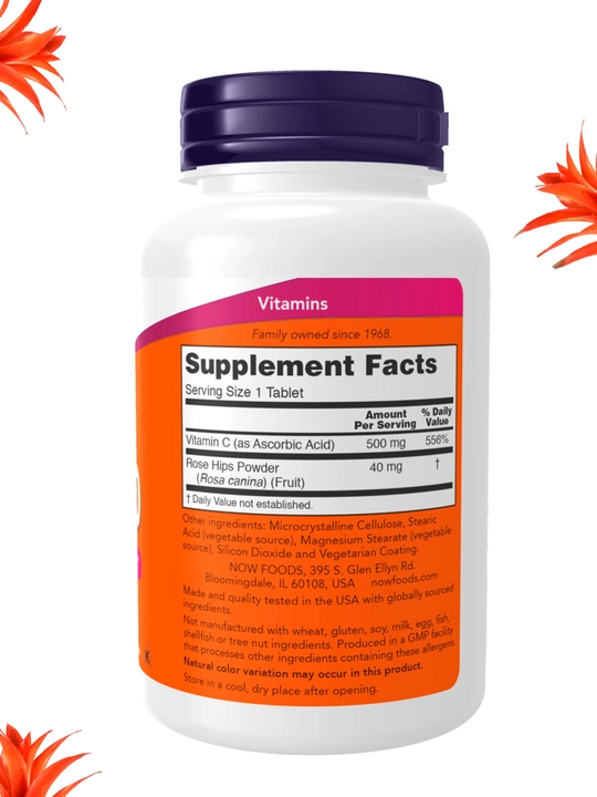 NOW Supplements, Витамин C 500 мг и 1000 мг с шиповником, Халяль