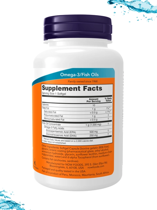 NOW Supplements, Ultra Omega-3, 500 EPA и 250 DHA, рыбий желатиновый капсула