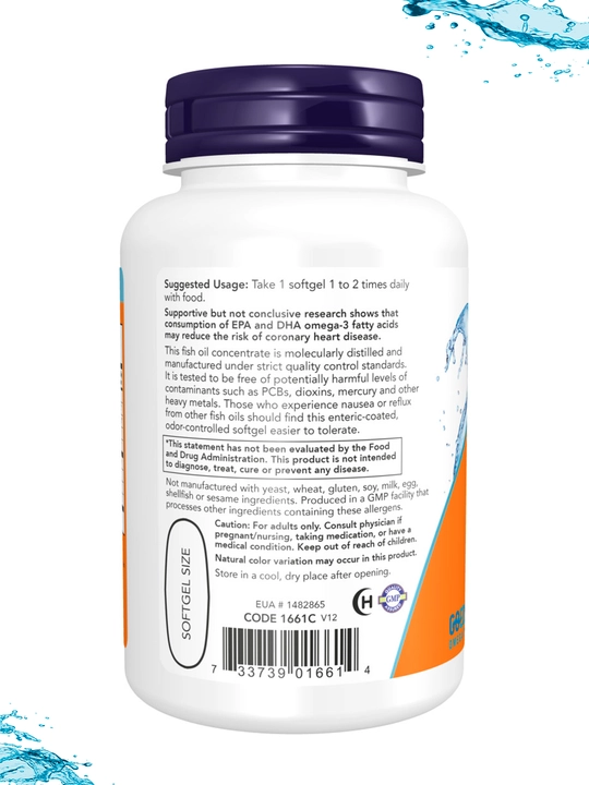 NOW Supplements, Ultra Omega-3, 500 EPA и 250 DHA, рыбий желатиновый капсула