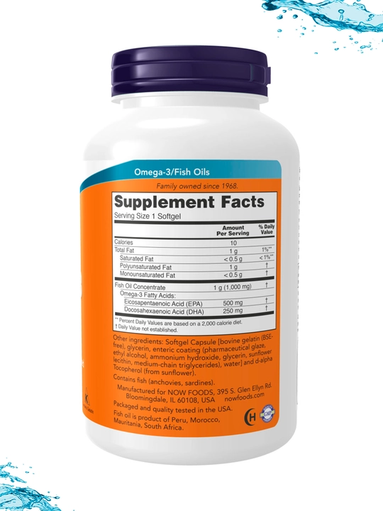 NOW Supplements, Ultra Omega-3, 500 EPA и 250 DHA, рыбий желатиновый капсула