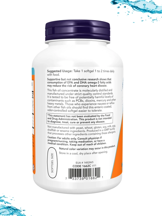 NOW Supplements, Ultra Omega-3, 500 EPA и 250 DHA, рыбий желатиновый капсула