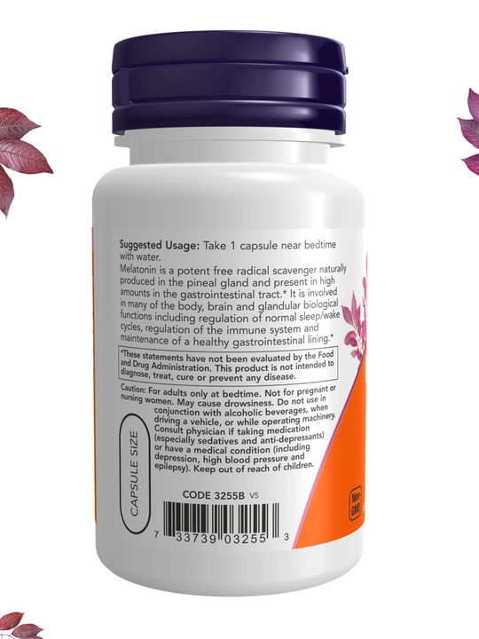 Мелатонин NOW Supplements, цикл здорового сна, 3 мг, 60 капсул, Халяль