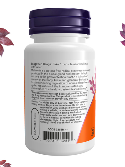 Мелатонин NOW Supplements, цикл здорового сна, 3 мг, 60 капсул, Халяль