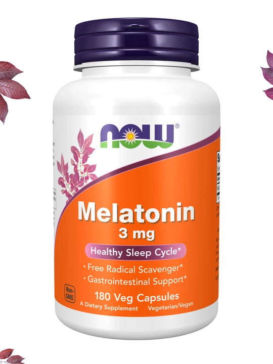 Мелатонин NOW Supplements, цикл здорового сна, 3 мг, 60 капсул, Халяль