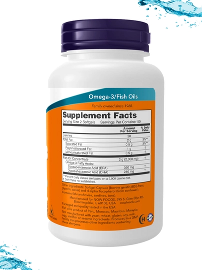 Now Foods Omega-3, рыбий жир, 180 EPA / 120 DHA, халяль — NOWORIG-OMEGA3-N1650