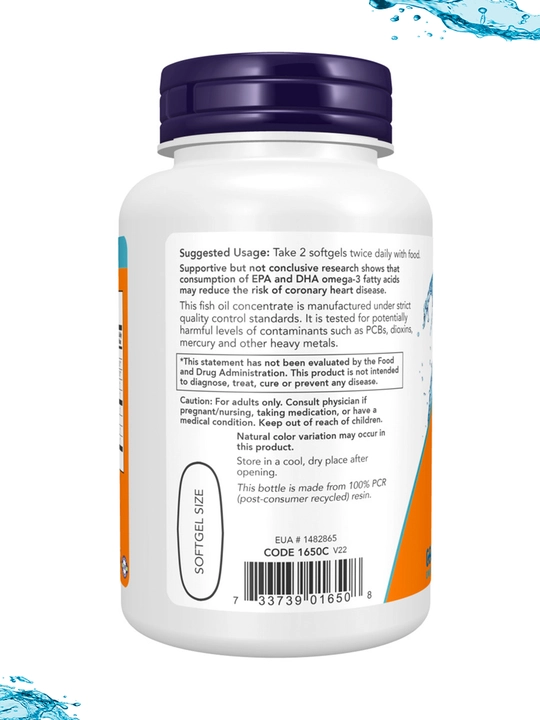 Now Foods Omega-3, рыбий жир, 180 EPA / 120 DHA, халяль