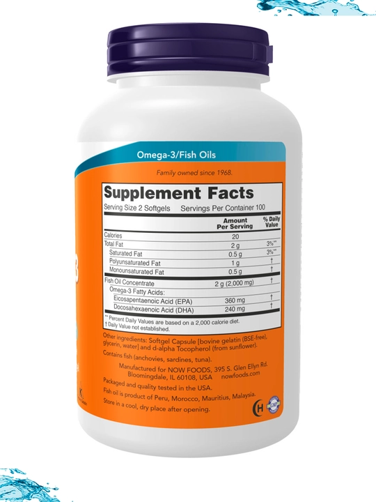 Now Foods Omega-3, рыбий жир, 180 EPA / 120 DHA, халяль