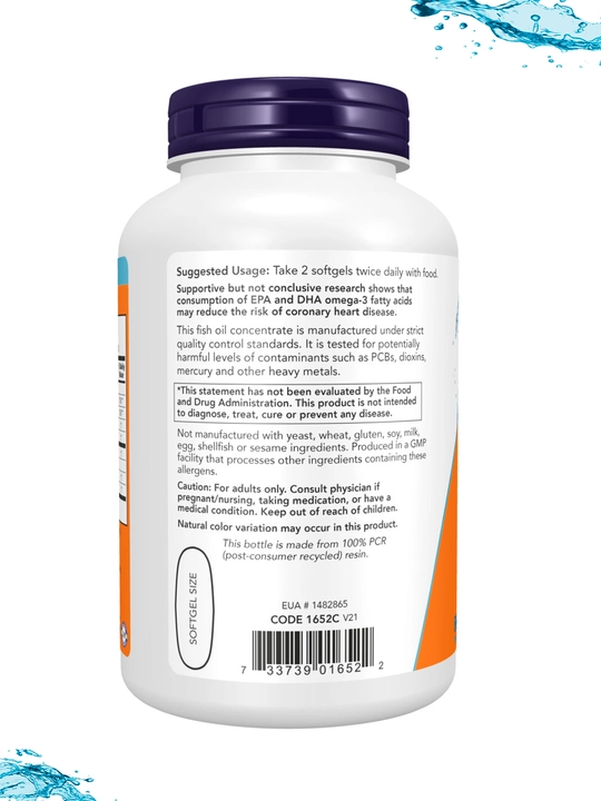 Now Foods Omega-3, рыбий жир, 180 EPA / 120 DHA, халяль