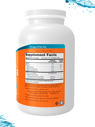 Now Foods Omega-3, рыбий жир, 180 EPA / 120 DHA, халяль