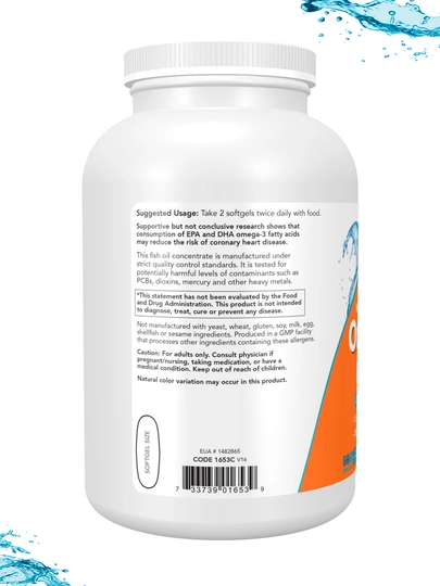 Now Foods Omega-3, рыбий жир, 180 EPA / 120 DHA, халяль